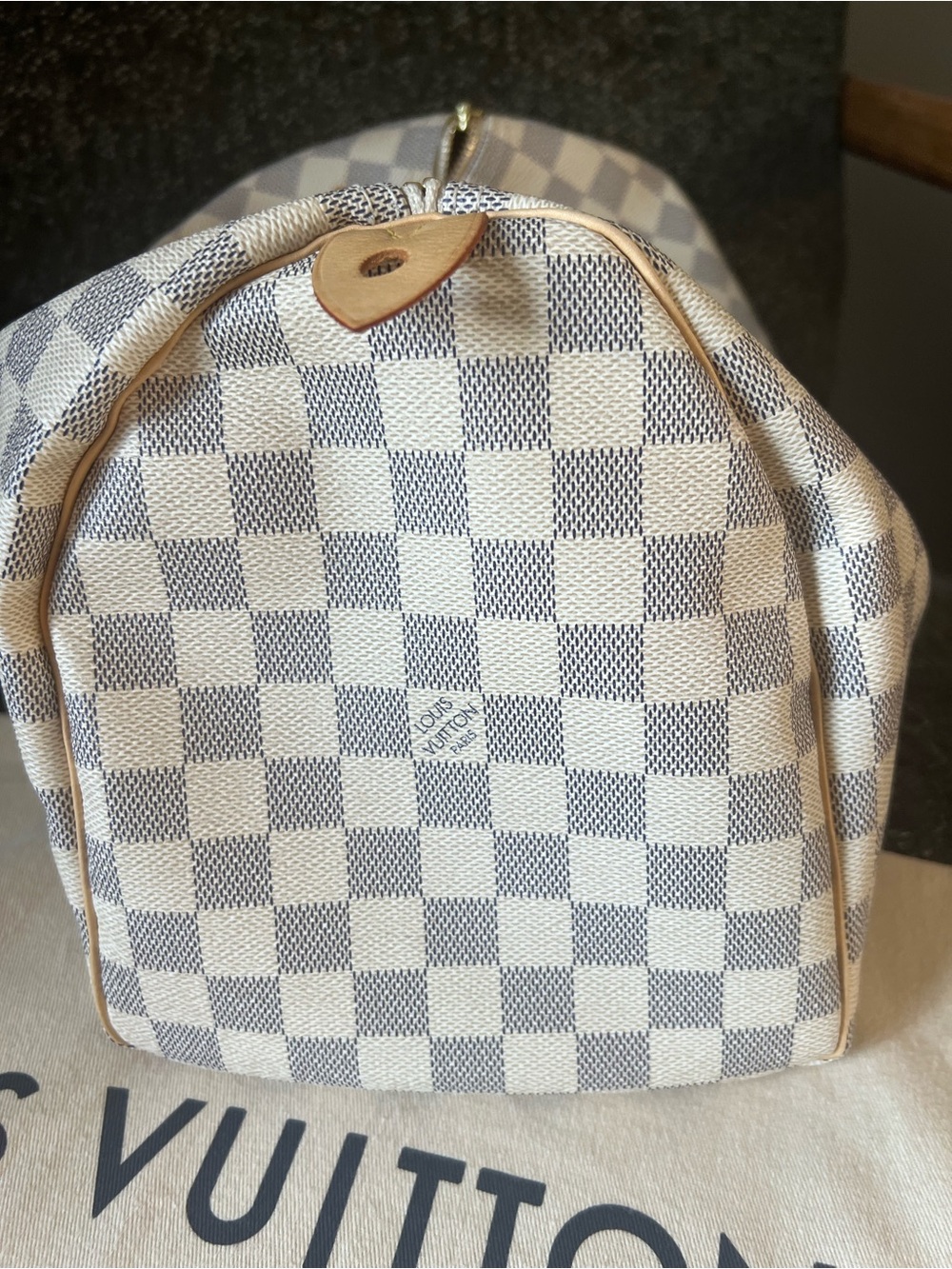 AUTHENTIC Louis Vuitton Damier Azur Speedy 30 in White and Tan - Picture 2 of 10
